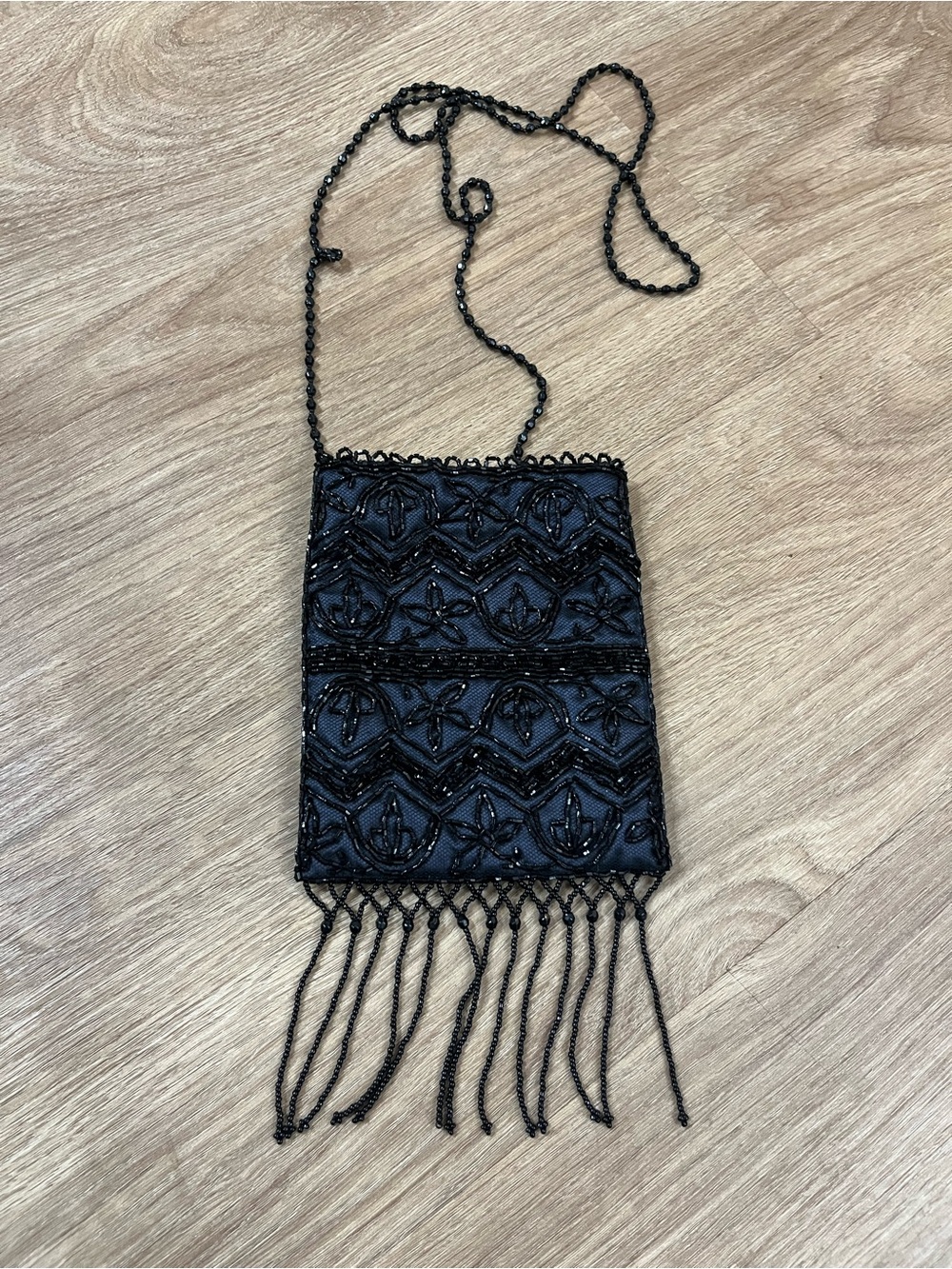Valerie Stevens Black Beaded Fringe Wristlet